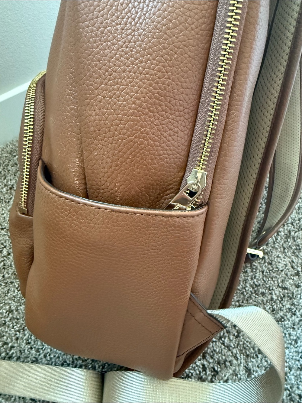 Michael Kors Brown Pebbled Leather Backpack with Gold Logo - Picture 3 of 9